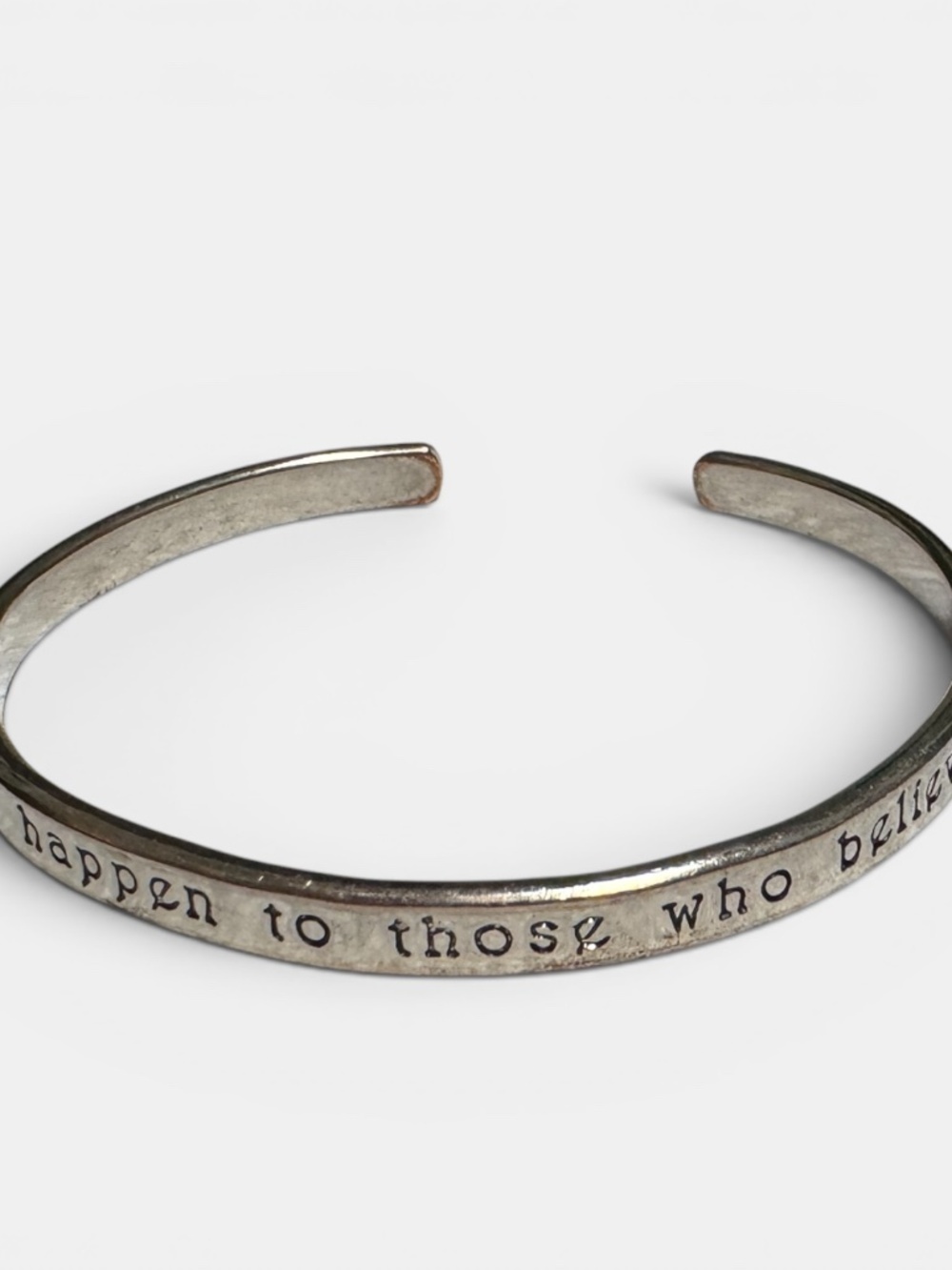Miracles Happen Believe Silver Tone Inspirational Cuff Bracelet